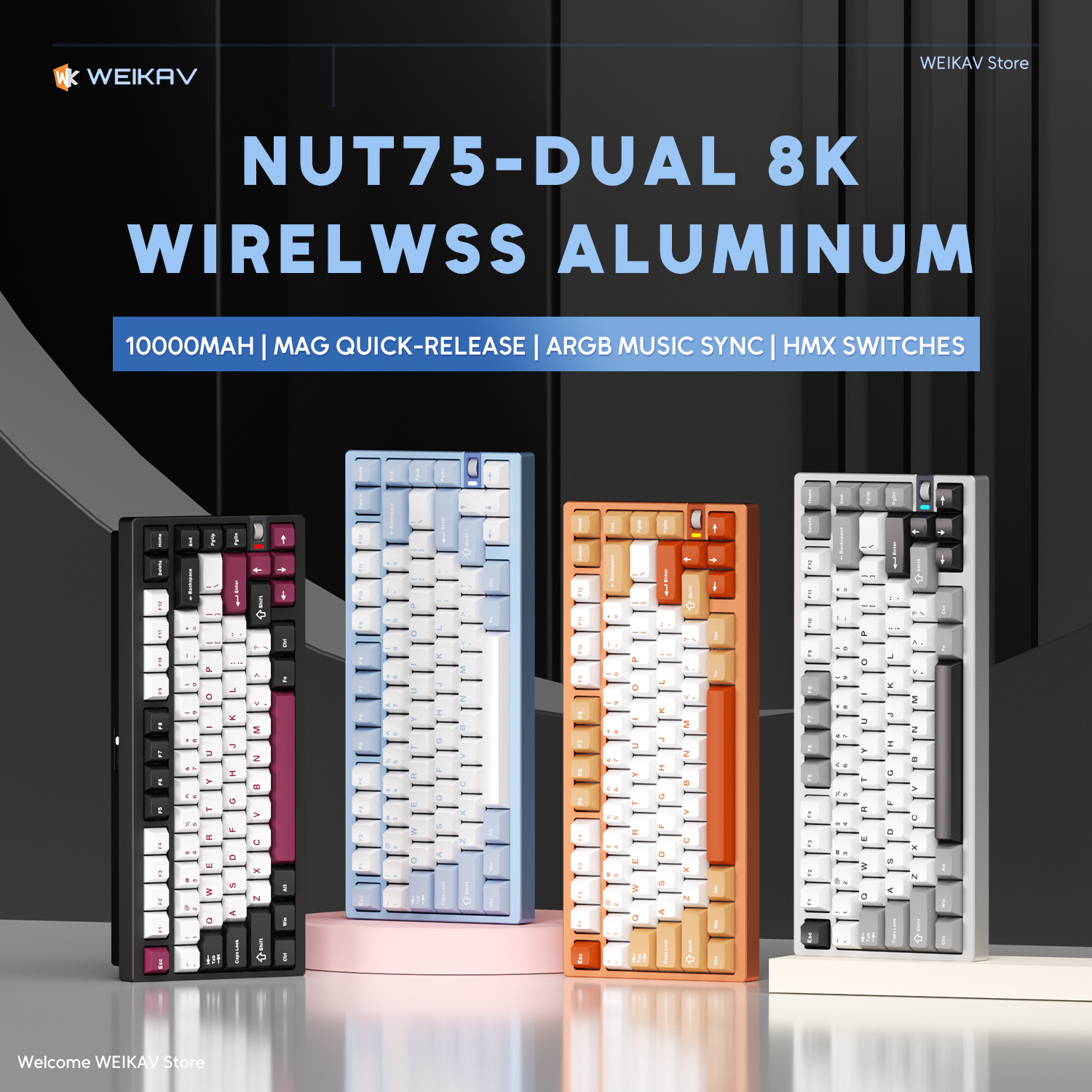 Gaming Keyboard Non Mechanical - WEIKAV NUT75 220 Grit Aluminum Wireless