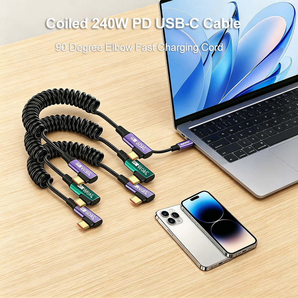 Coiled Usb Cable - 240W PD Coiled Spring Type-C Cable