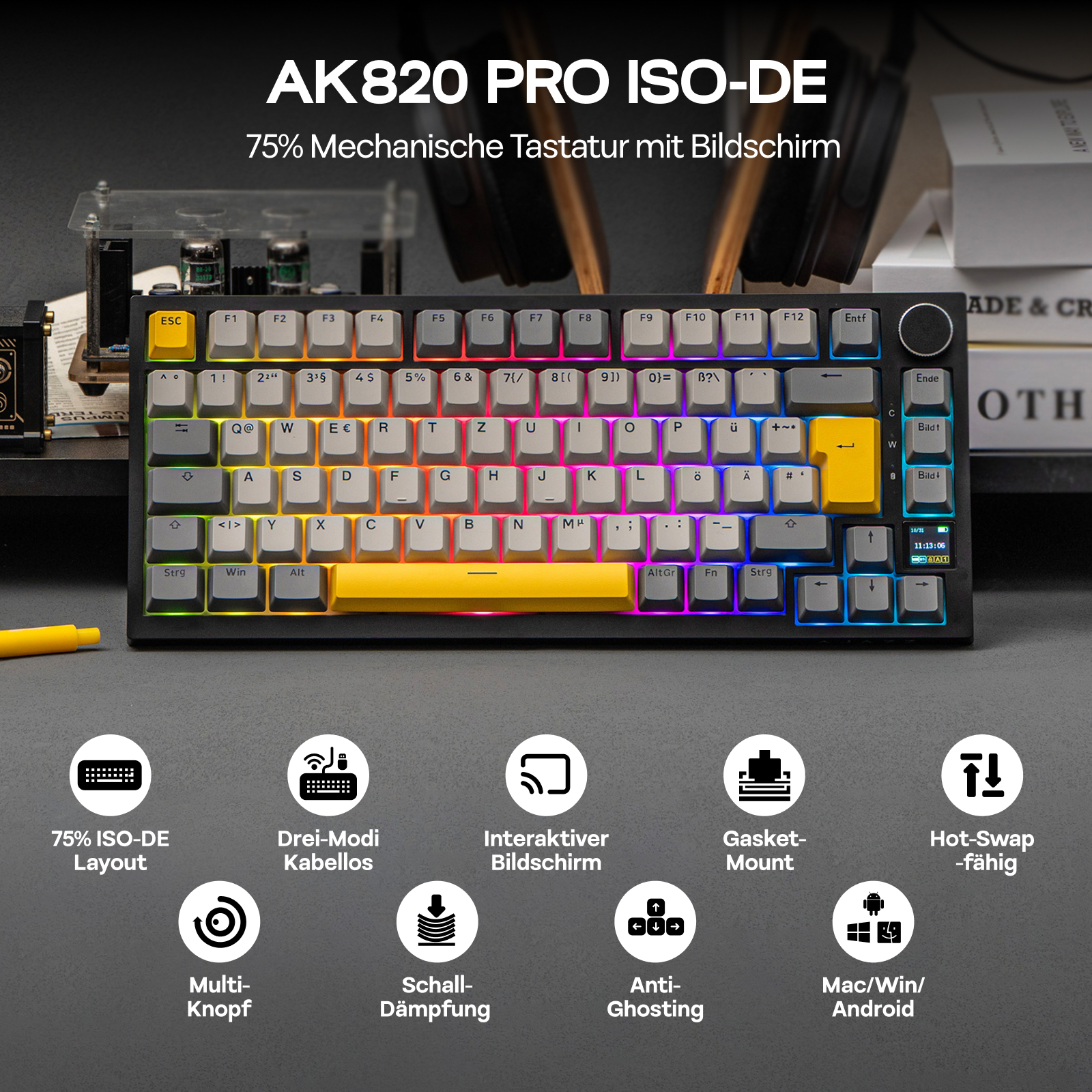 ISO-DE Layout AJAZZ AK820 PRO  - Gaming Keyboard Expensive 评论和价格