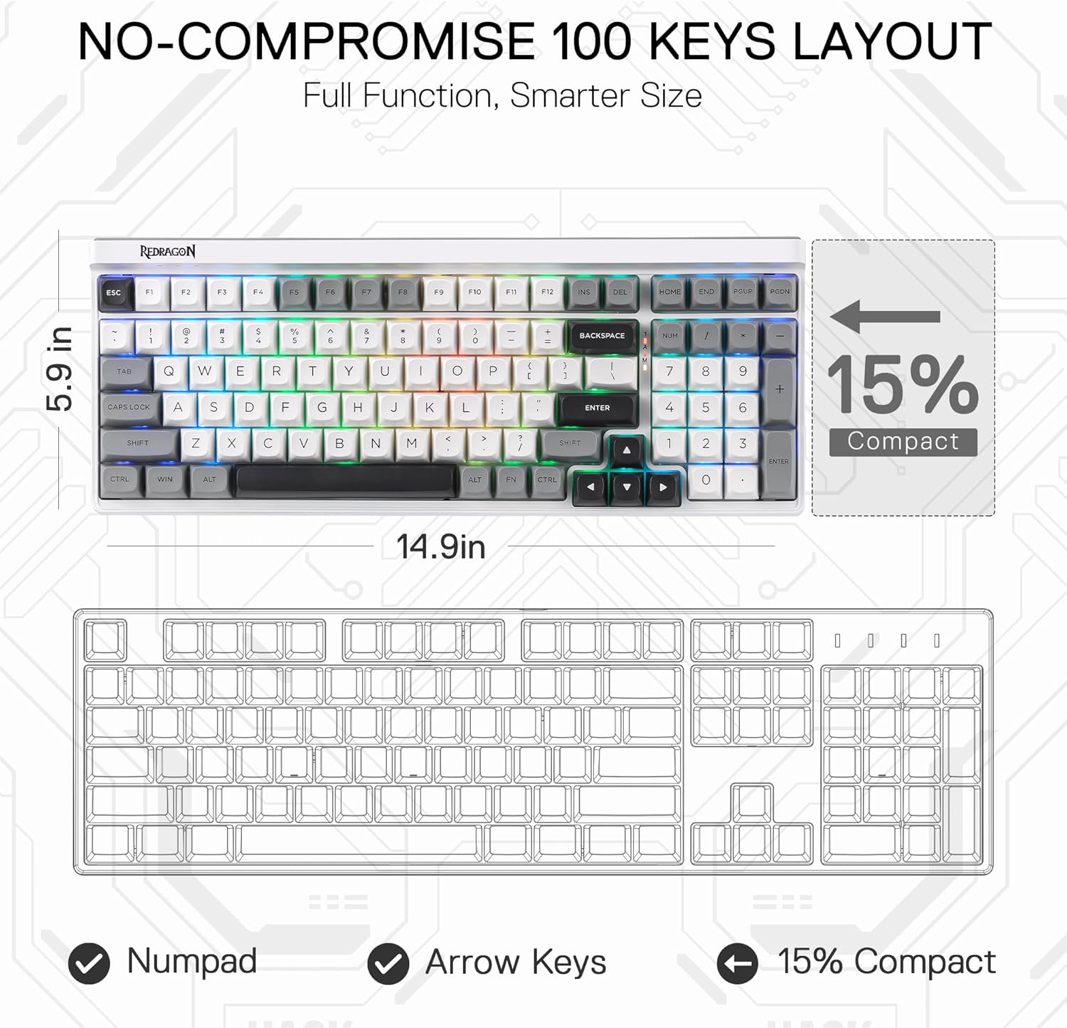 Redragon K656 PRO 3-Mode Wirel - Gaming Keyboard No Noise 评论和价格