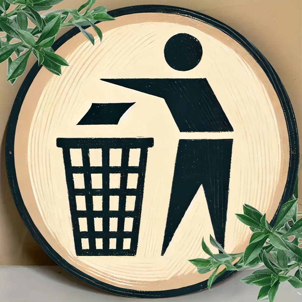 Round metal sign with trash so - Brass Weight Plate 评论和价格