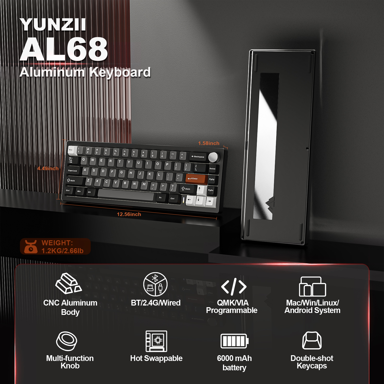 YUNZII AL68 Black QMK/VIA Mech - Keyboard Gaming Mac 评论和价格