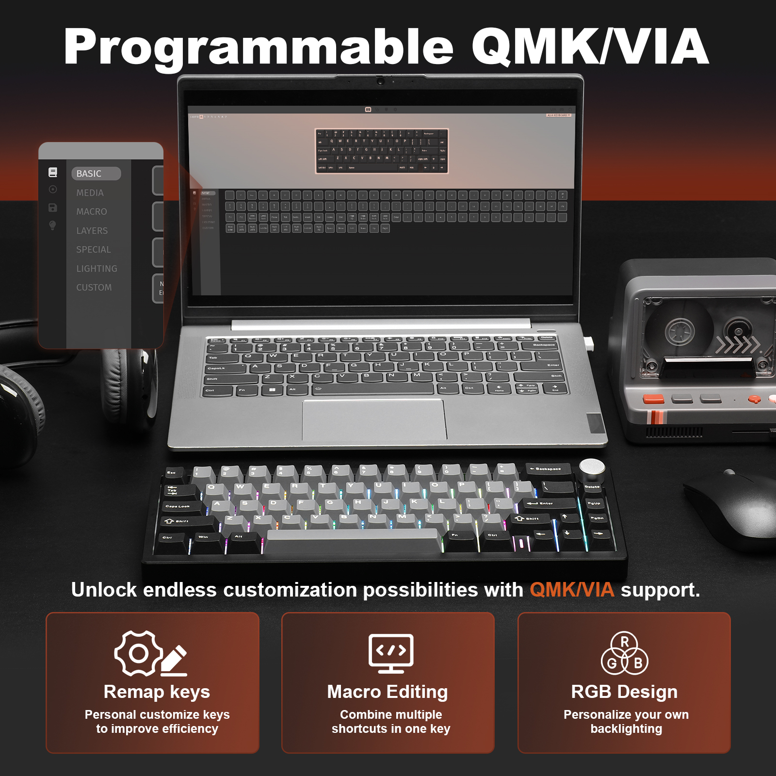 YUNZII AL68 Black QMK/VIA Mech - Keyboard Gaming Mac 评论和价格