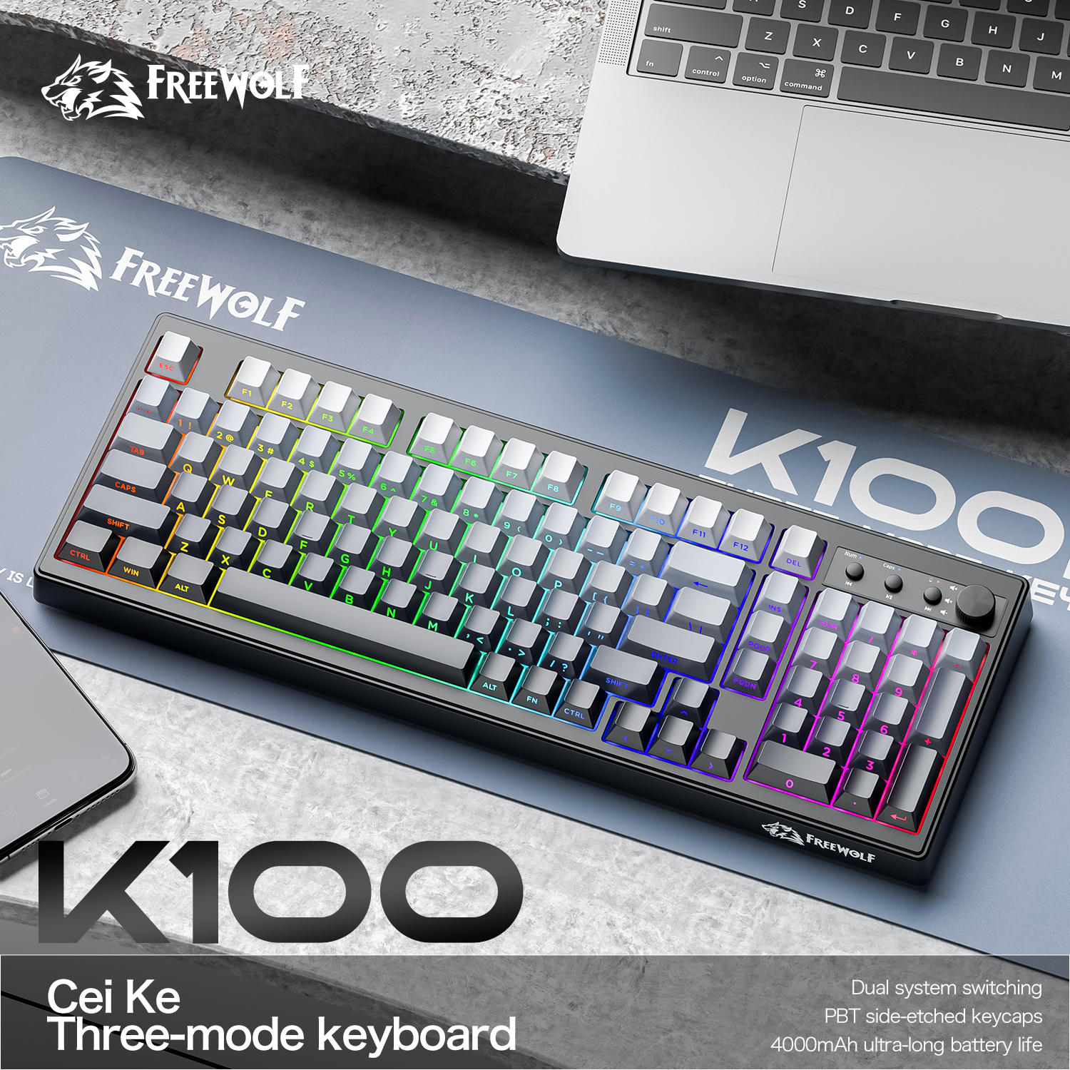 FREEWOLF k100 three-mode silen - Keyboard Gaming Mac 评论和价格