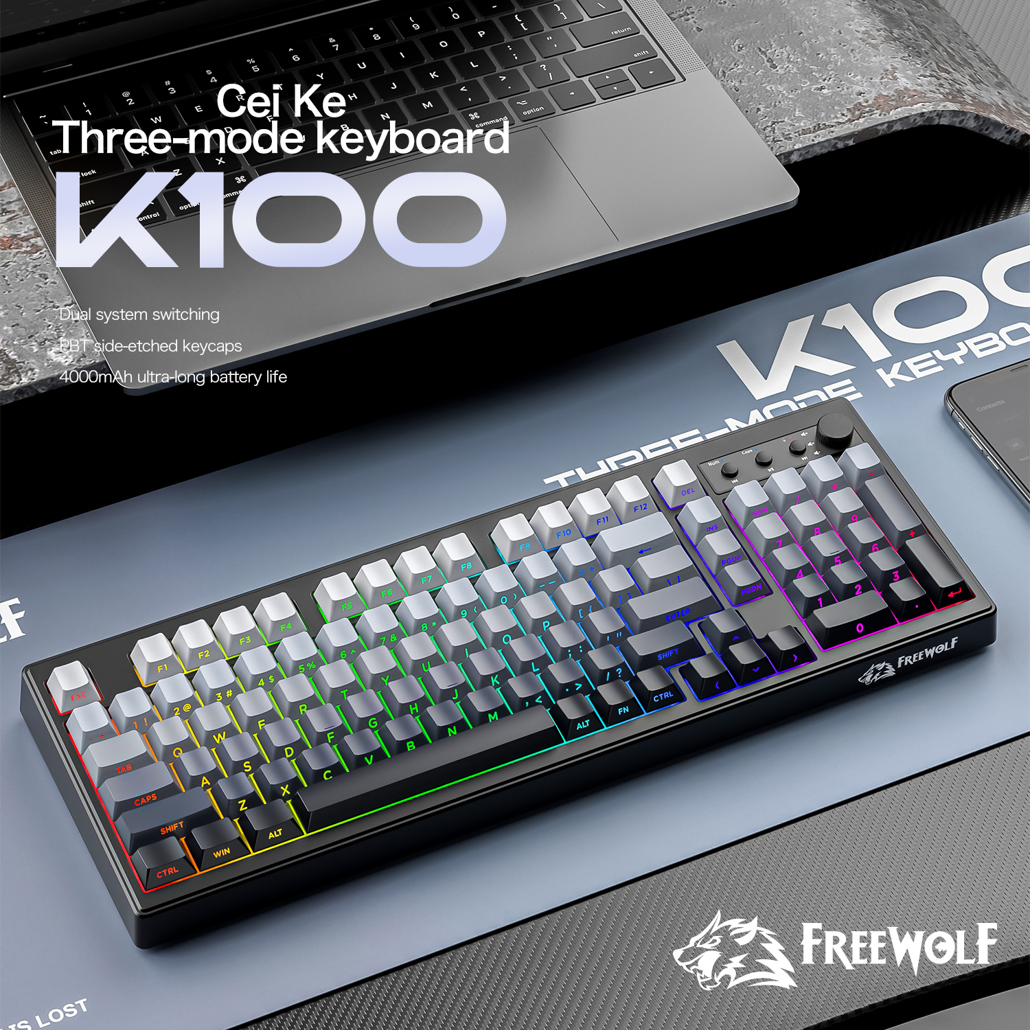 FREEWOLF k100 three-mode silen - Keyboard Gaming Mac 评论和价格