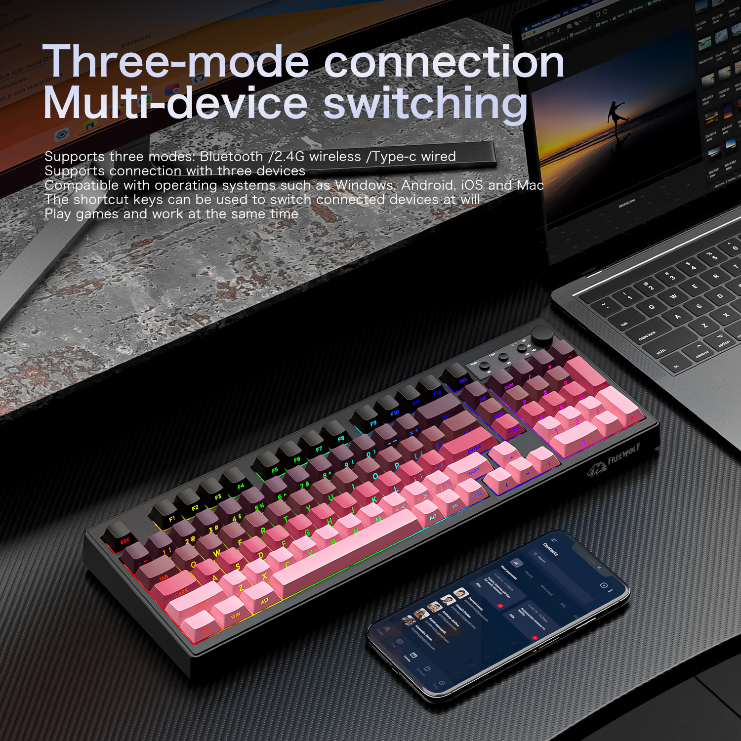 FREEWOLF k100 three-mode silen - Keyboard Gaming Mac 评论和价格