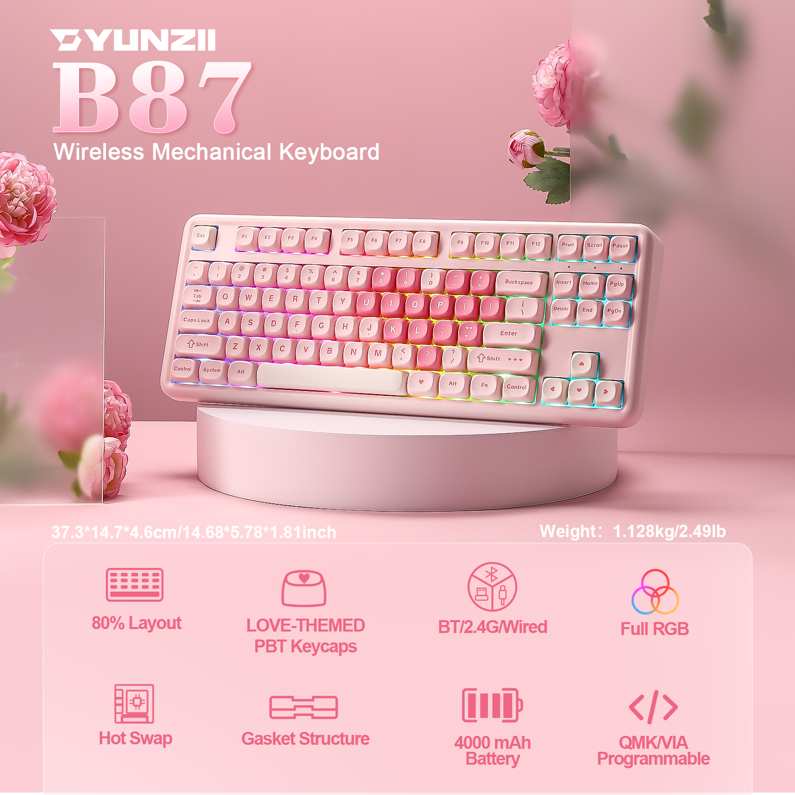 YUNZII B87 Pink Mechanical Gam - Keyboard Gaming Mac 评论和价格