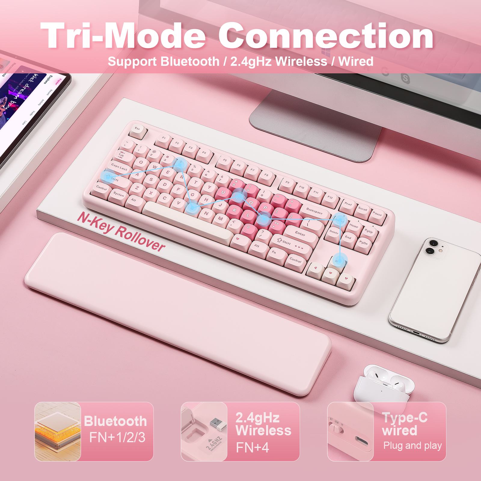 YUNZII B87 Pink Mechanical Gam - Keyboard Gaming Mac 评论和价格